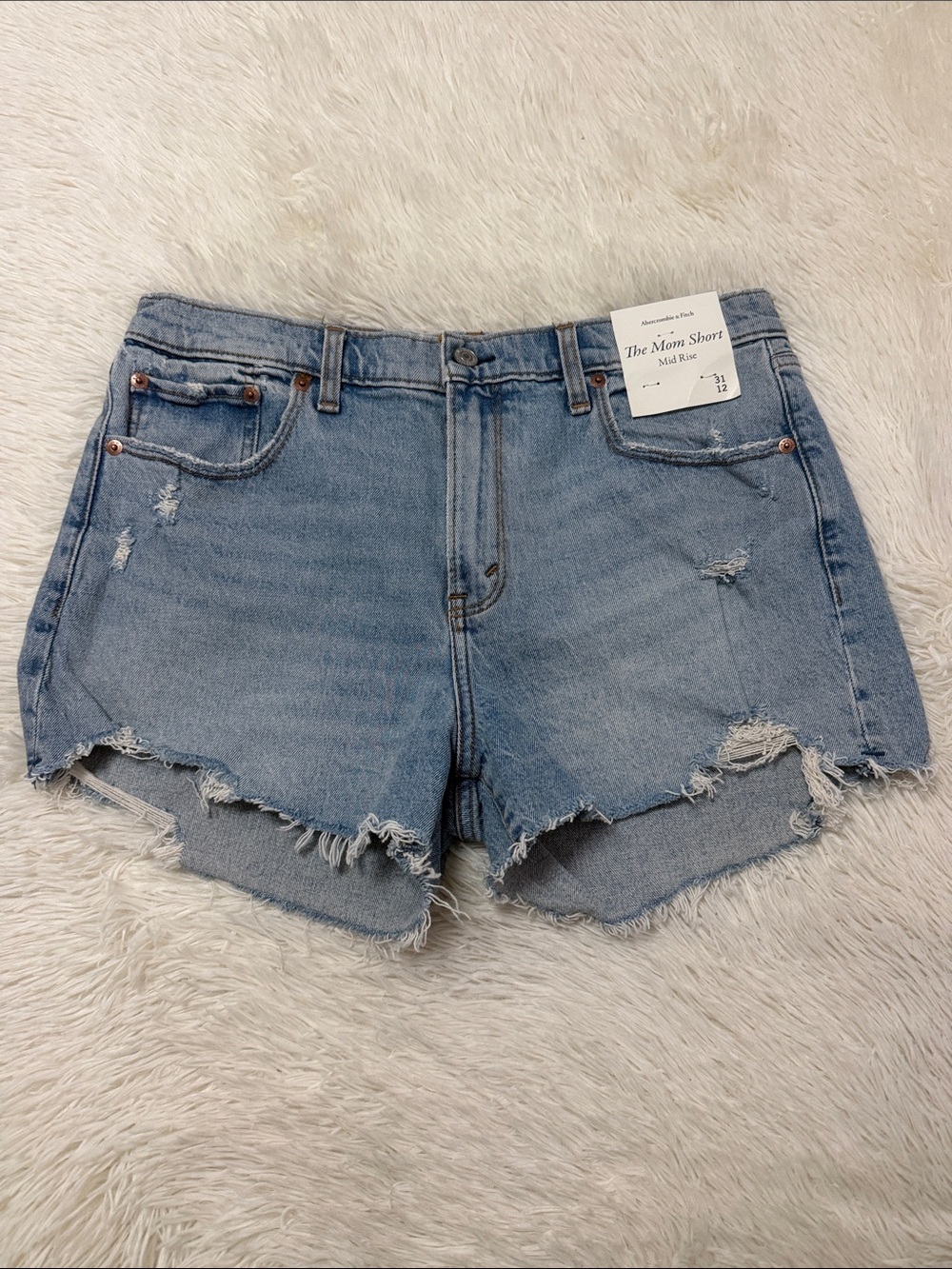Abercrombie & Fitch Light Blue Distressed Denim Mom Shorts